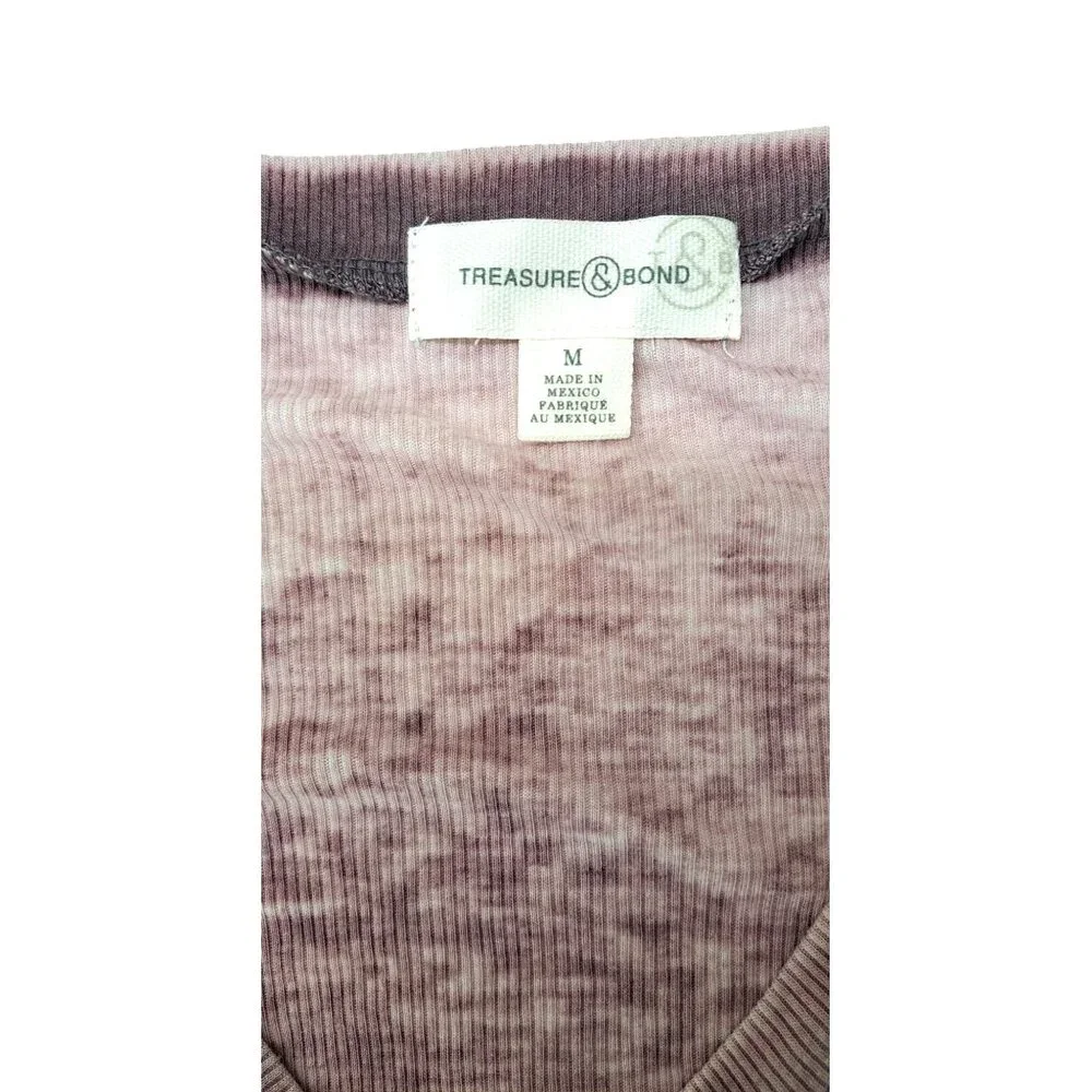 Treasure & Bond Women Medium Top Blouse V-Neck Purple Ribbed Short Sleeve Soft - Picture 4 of 6